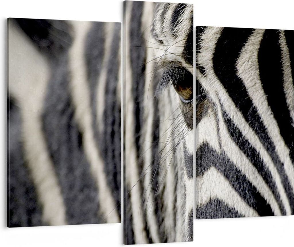 Bild auf Leinwand - Leinwandbild - Zebra Streifen Tierwelt Safari - 95x80cm - Wand Bild - Wanddeko - Leinwanddruck - Bilder - Kunstdruck - Wanddeko...