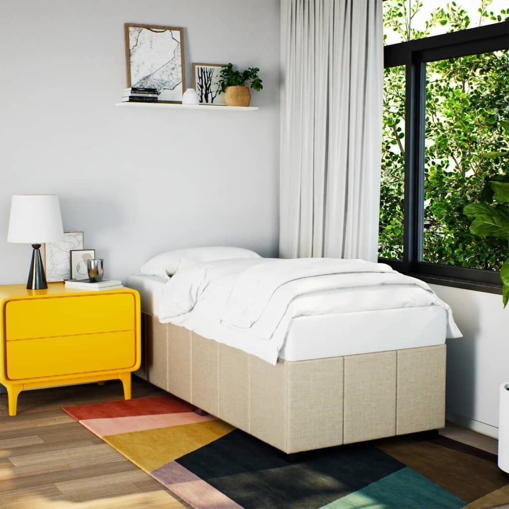 Schlichtes Bettgestell Creme 90x190 cm Stoff Design Klassische Betten 8792334