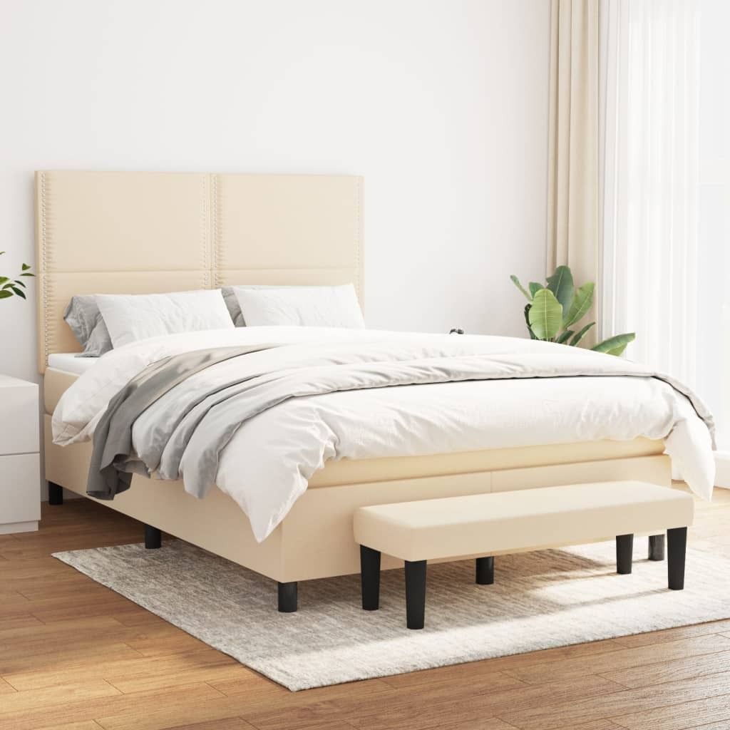 The Living Store Boxspringbett mit Matratze Creme 140x200 cm Stoff