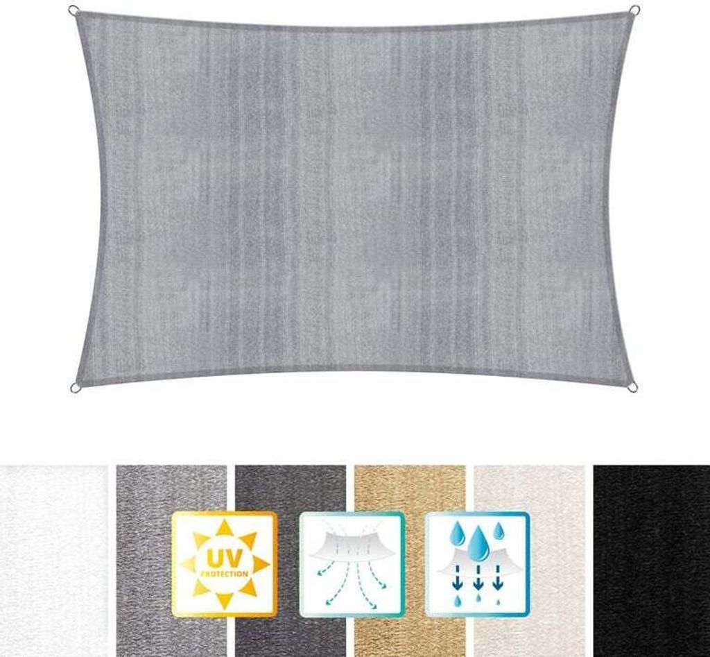 Lumaland Sonnensegel Rechteck 3x4m hellgrau inkl. Befestigungsseile