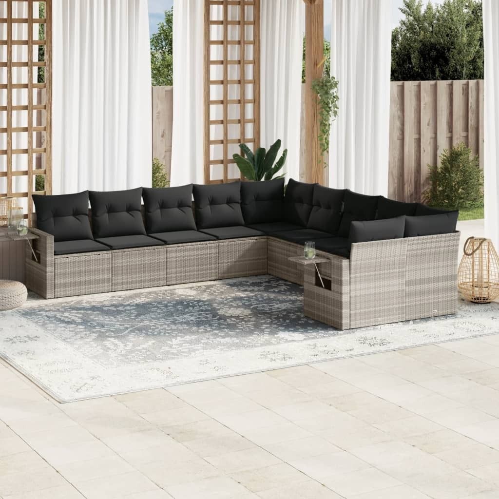 Maison Exclusive - 10-tlg. Garten-Sofagarnitur mit Kissen Hellgrau Poly Rattan