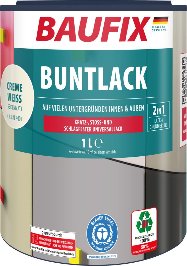 BAUFIX Buntlack cremeweiss seidenmatt, 1 Liter, Lackfarbe Produktbild 1