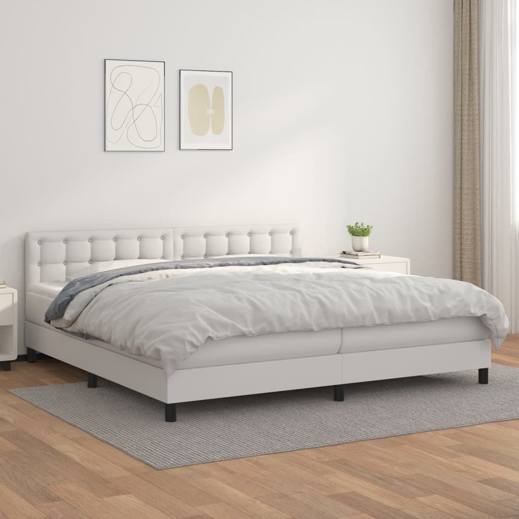 vidaXL Boxspringbett mit Matratze Weiß 200x200 cm Kunstleder - Boxspringbett - Boxspringbetten - Bett - Schlafzimmermöbel