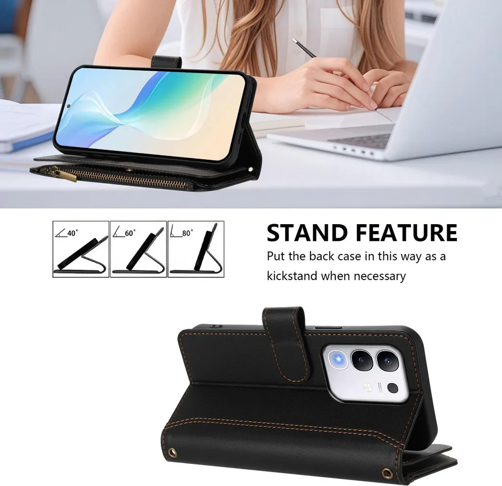 Cover Portafoglio Con Supporto Per VIVO Y01 - Pelle Sintetica, Fessure Per Carte, Chiusura Magnetica - Tigre Nera