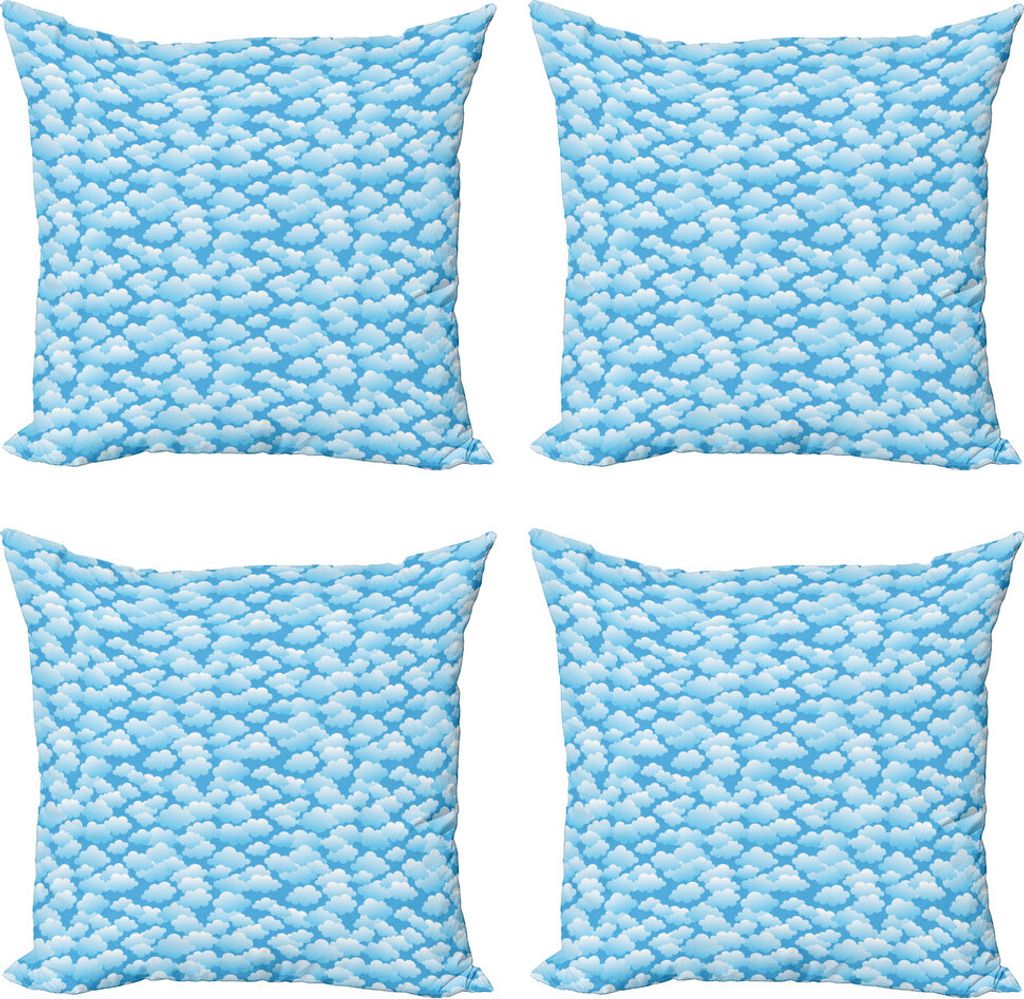 ABAKUHAUS Wolke Kissenbezug Set (4 Stück), Puffy Cumulus Formation, Moderner Doppelseitiger Digitaldruck, 45 cm x 45 cm, Baby Blue Pale Blue