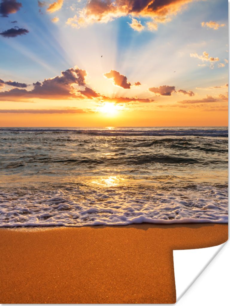 MuchoWow Poster Strand - Sonnenuntergang - Meer - Wolken - Horizont 30x40 cm - Wandplakat - Poster Kinderzimmer