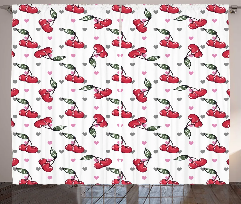 Rideaux de salon universels à motifs cerises bicolores rose foncé 280x225