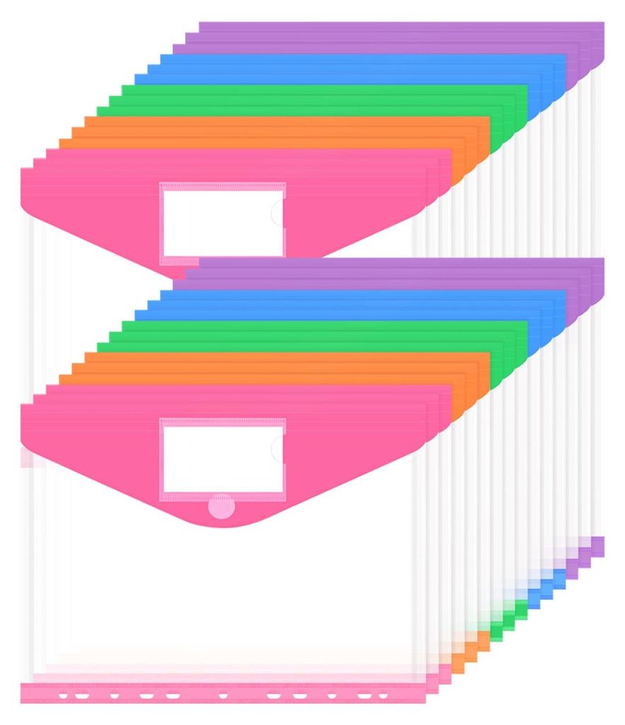 Set mit 30 A4-Dokumentenmappen, geeignet zur Archivierung, erhältlich in 5 Farben, inklusive Klettverschluss, wasserdichten Mappen mit 11 Perforat...