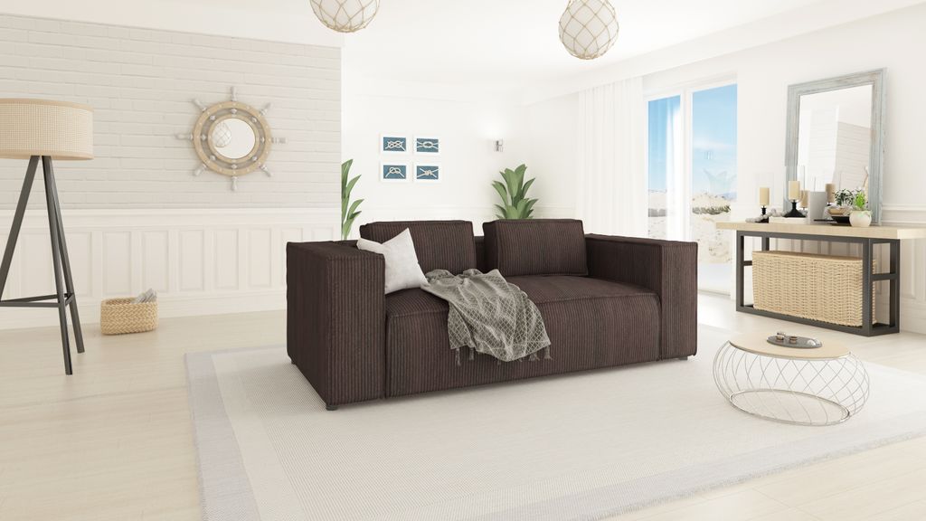 S-STYLE MÖBEL - Modernes Sofa 2 sitzer Bello aus Dunkelbraun Cord mit weichem Sitz, B/T/H: 196 cm / 92 cm / 64 cm