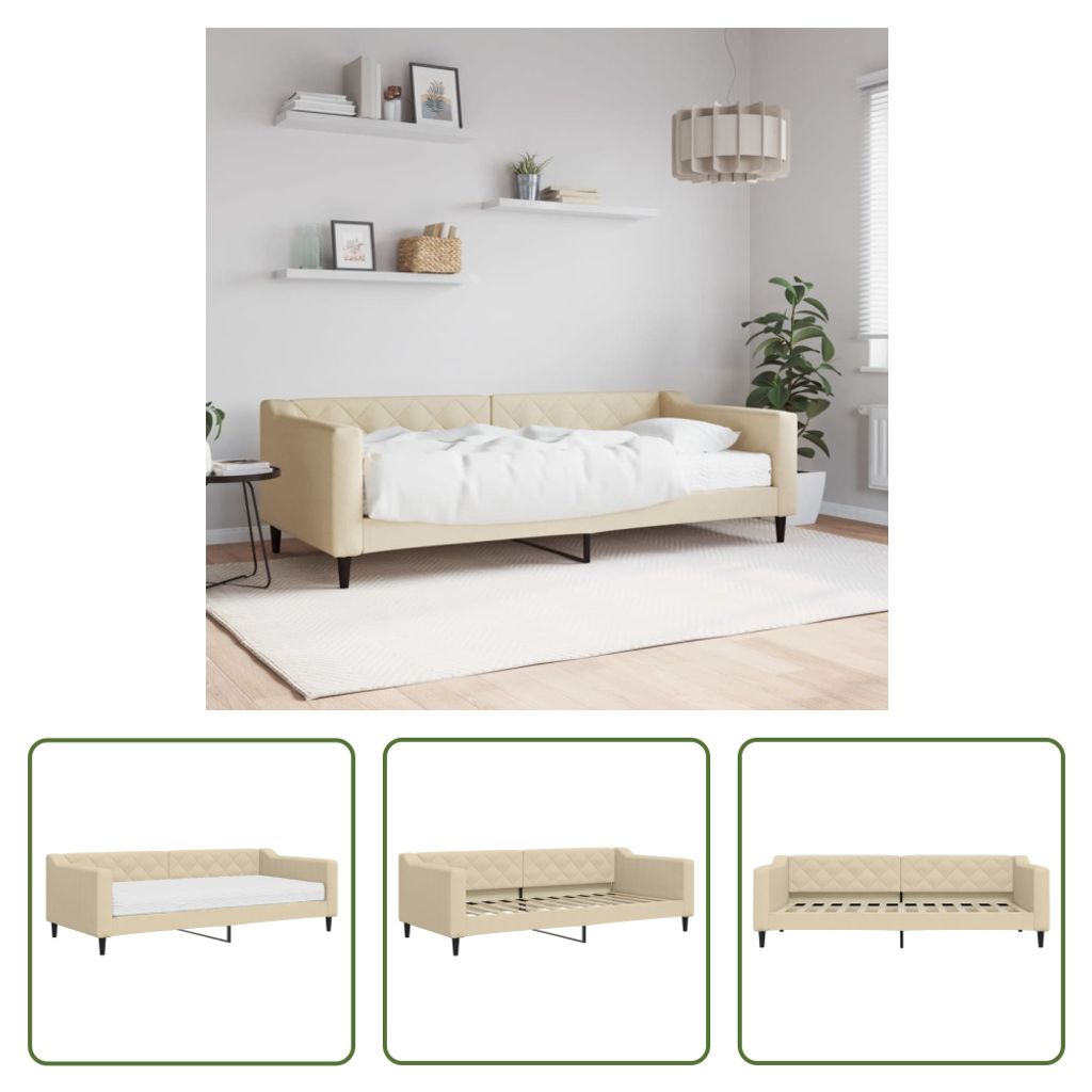 The Living Store Tagesbett mit Matratze Creme 90x200 cm Produktbild 