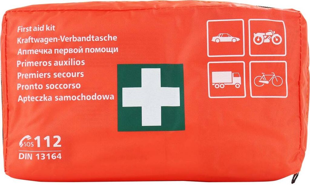 AMiO Erste-Hilfe-Box DIN 13164 – Umfangreiches Reise-Erste-Hilfe-Set mit wasserdichter Verpackung rot