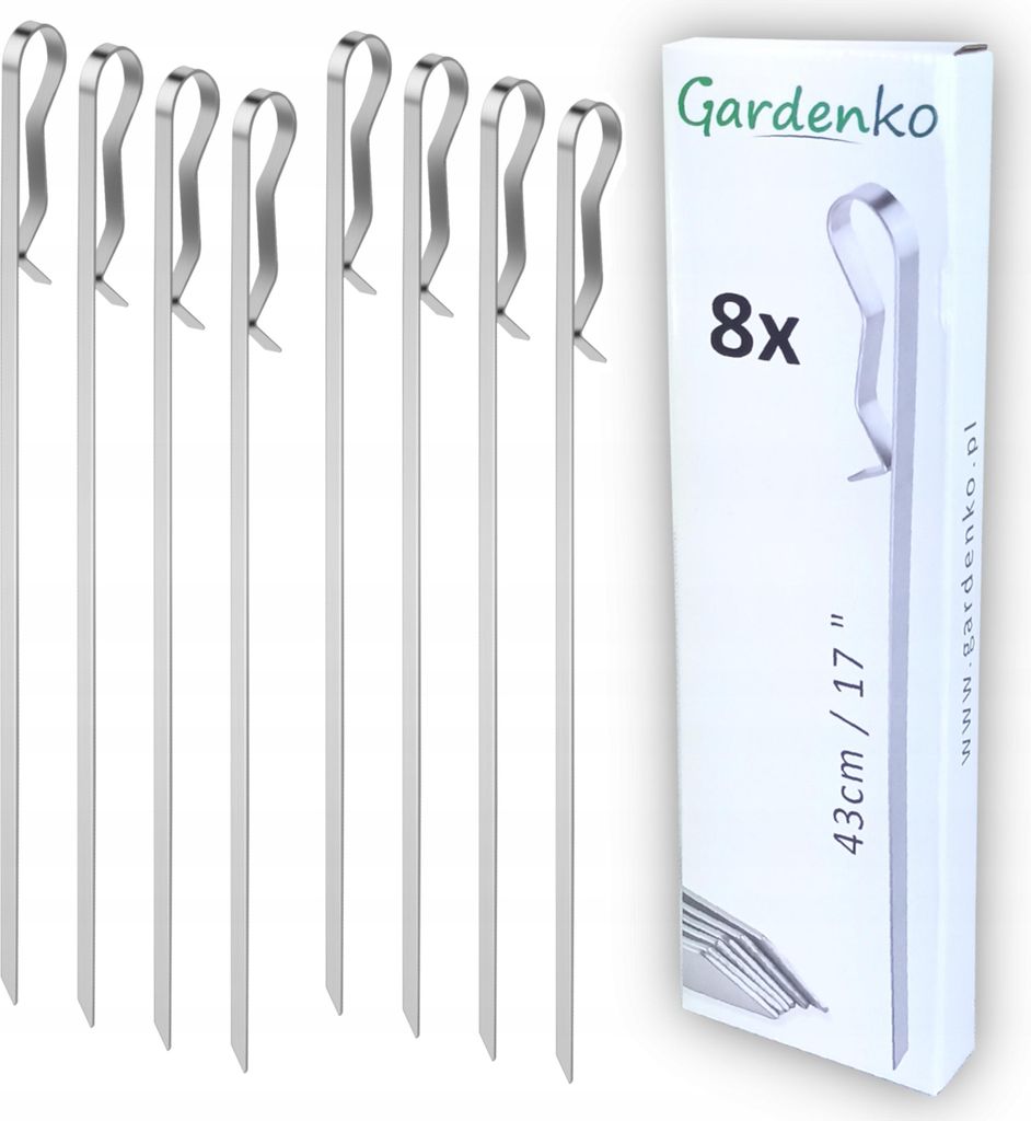 Gardenko Edelstahl Grillspieße 8er Set 43 cm für Fleisch, Gemüse oder Adana-Kebab, flach