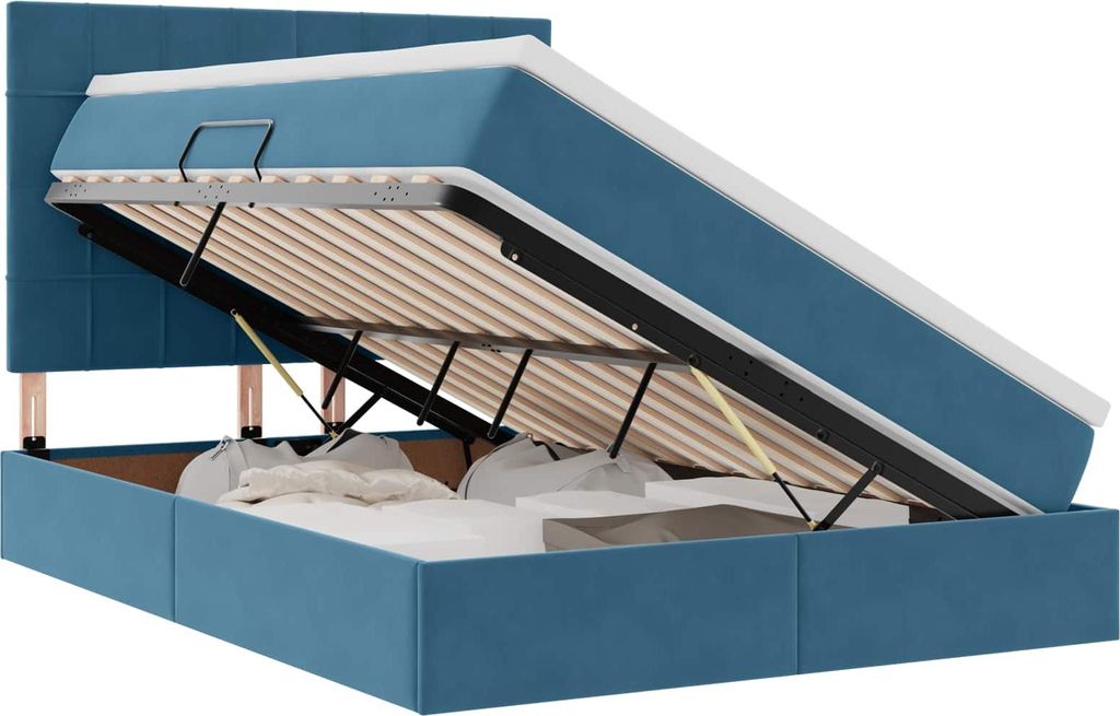 vidaXL Bett mit Stauraum und LED Dunkelblau 140 x 190 cm Samt