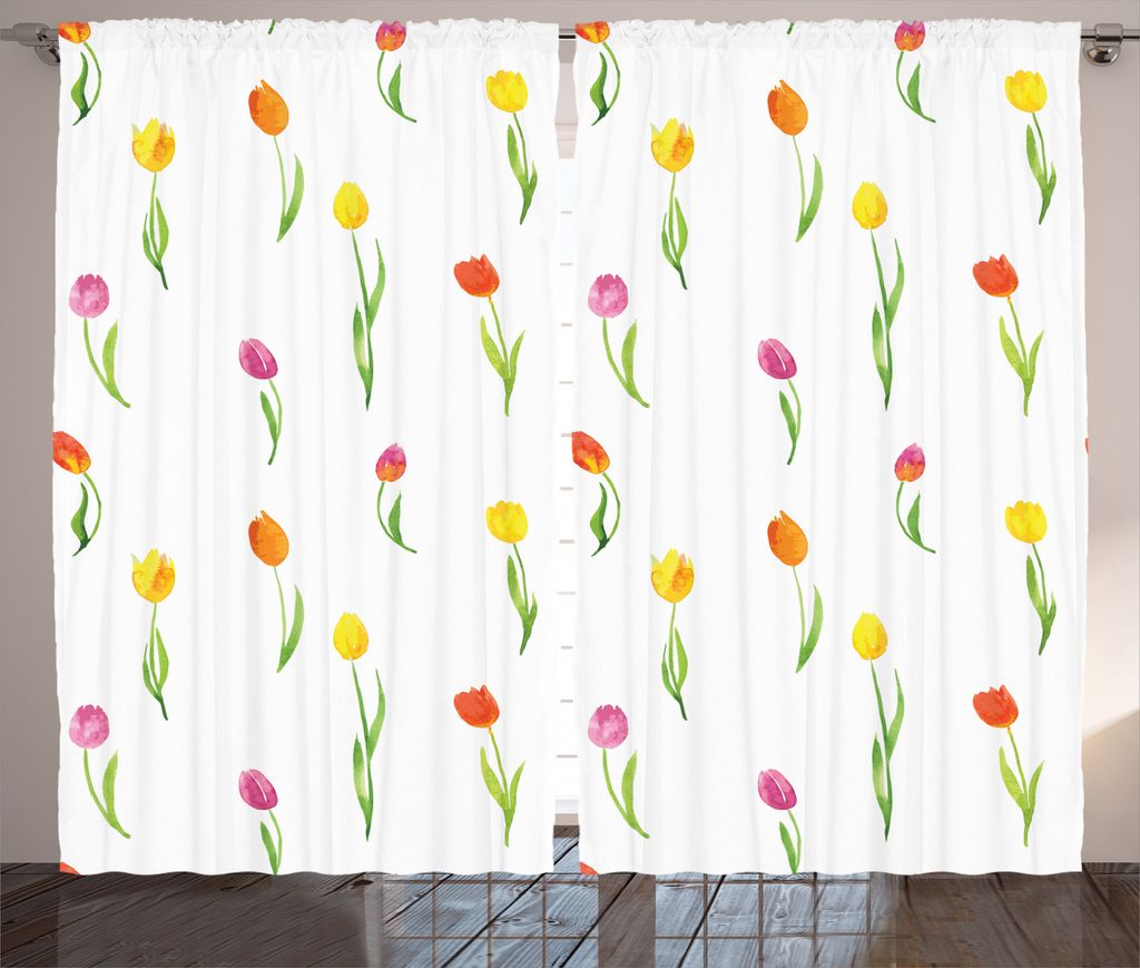 ABAKUHAUS Bunt Rustikaler Vorhang, Land Tulpen, Wohnzimmer Universalband Gardinen mit Schlaufen und Haken, 280 x 225 cm, Mehrfarbig