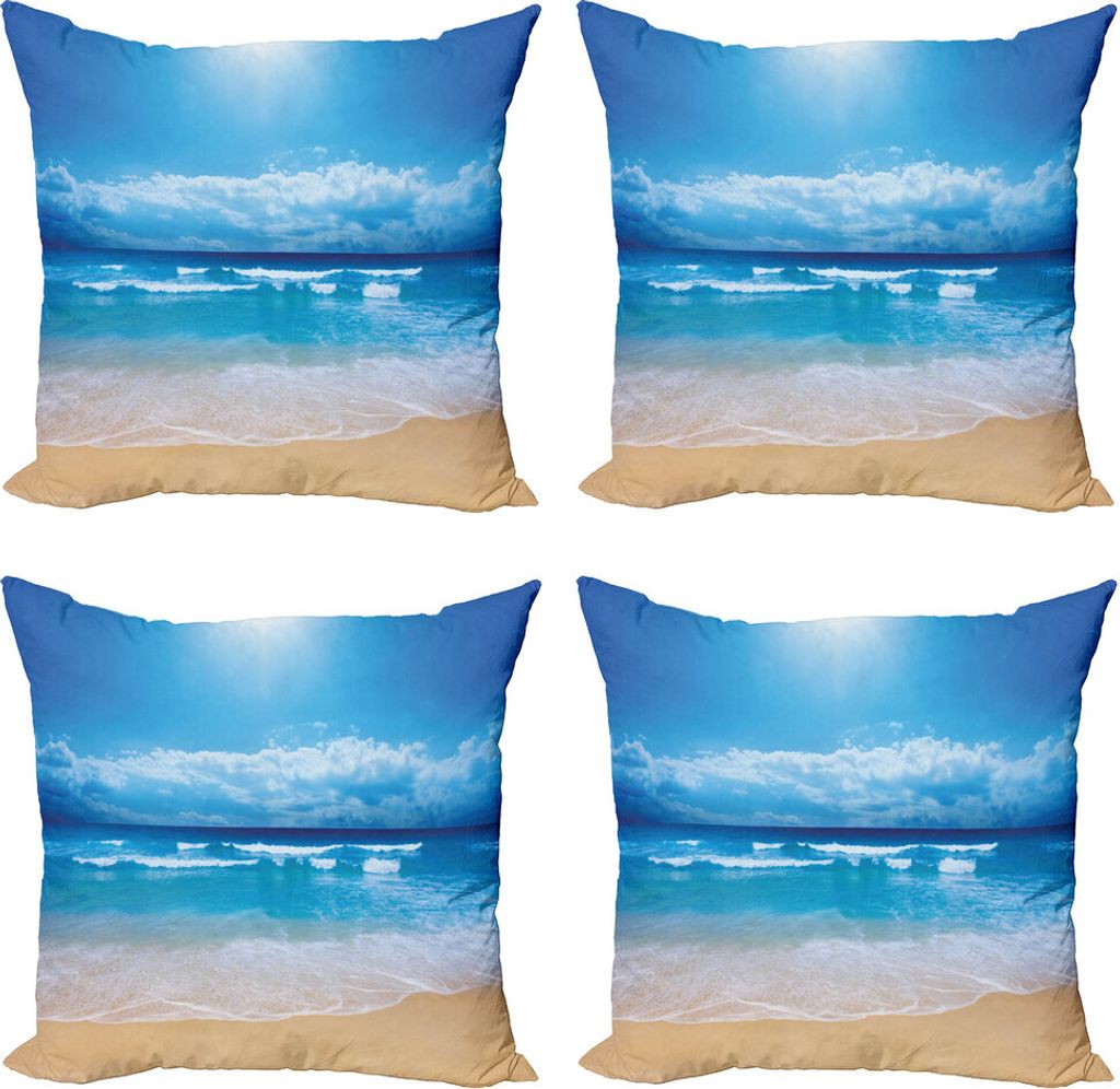 ABAKUHAUS Strand Kissenbezug Set (4 Stück), Bewölkten Himmel in Meer Sommer, Moderner Doppelseitiger Digitaldruck, 40 cm x 40 cm, Sand Braun Blau