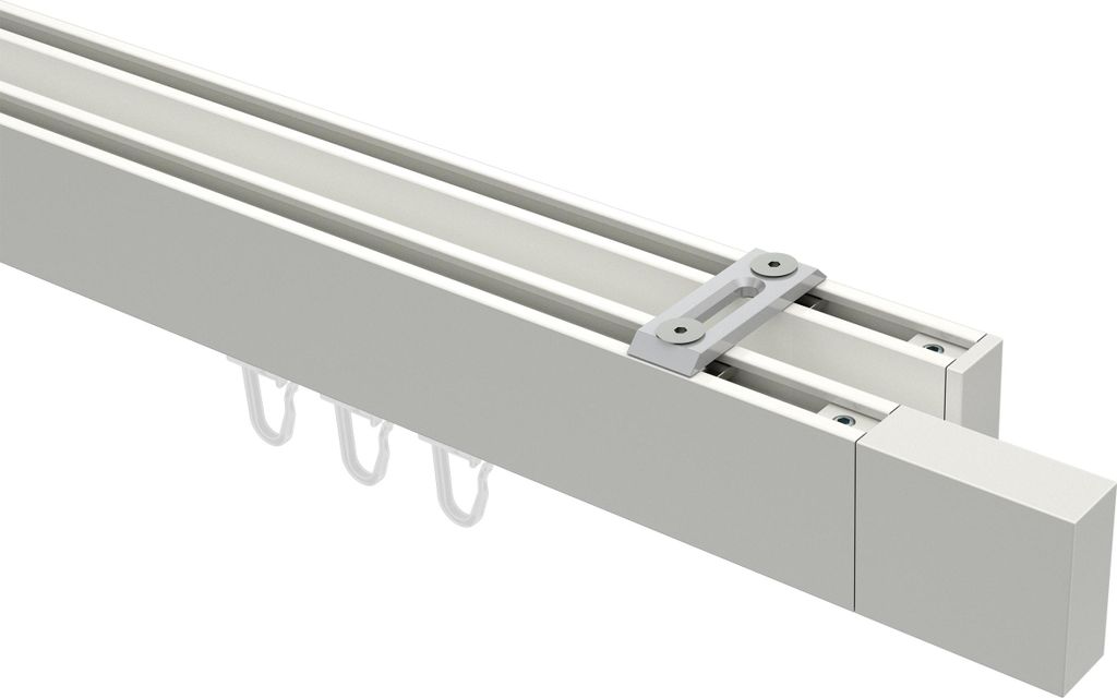 Interdeco Innenlaufstange / Gardinenstange mit Innenlauf Weiß, Typ Smartline Lox (Quader) Deckenmontage, 14x35 mm 2-läufig, 100 cm