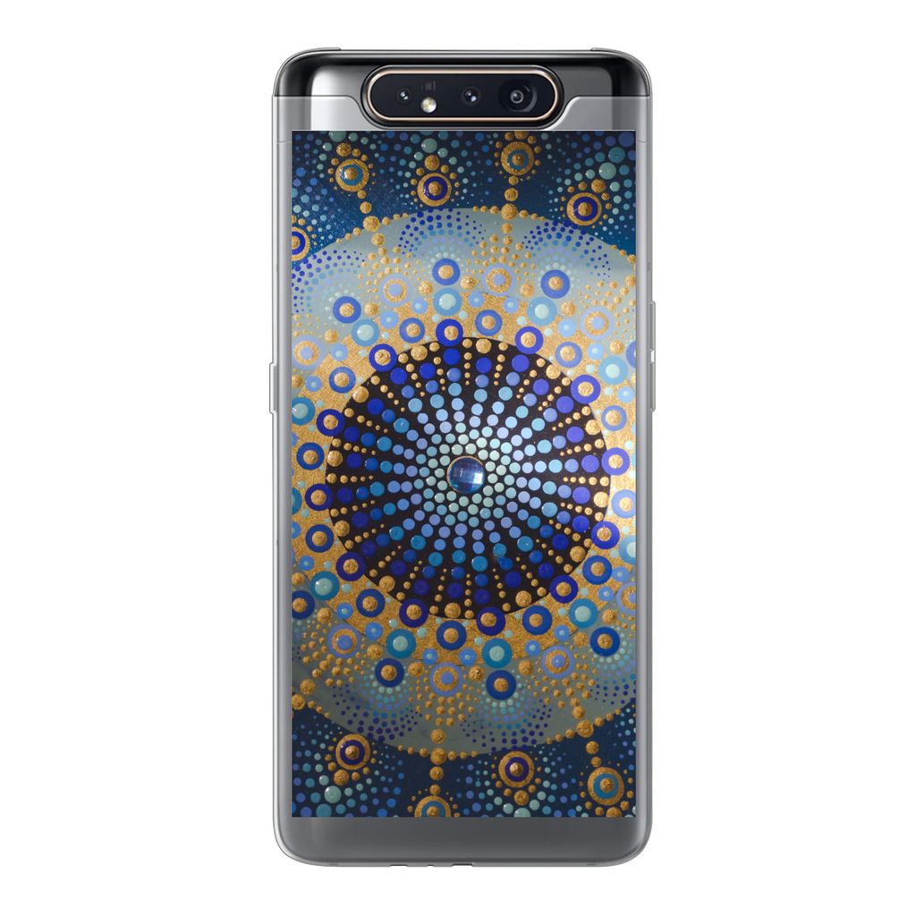 MuchoWow Handyhülle Schutzhülle Hülle für Samsung Galaxy A80 Kreis - Mandala - Blau - Gelb Silikon Softcase Handy Hülle - Schutzdeckel