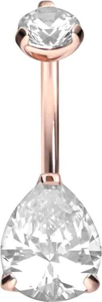 Bauchnabelpiercing Titan Bananabell mit Innengewinde KRISTALLTROPFEN RoséGold Stablänge: 8mm | Ausführung: Kleiner Tropfen (8x10 mm)