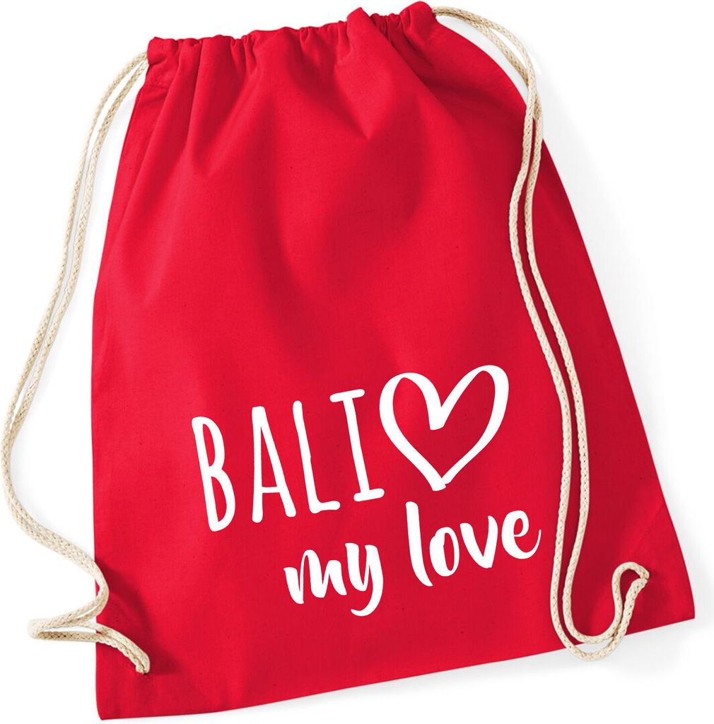 Huuraa Turnbeutel Bali my love 12 Liter Classic Red Baumwolle Rucksack Geschenkidee