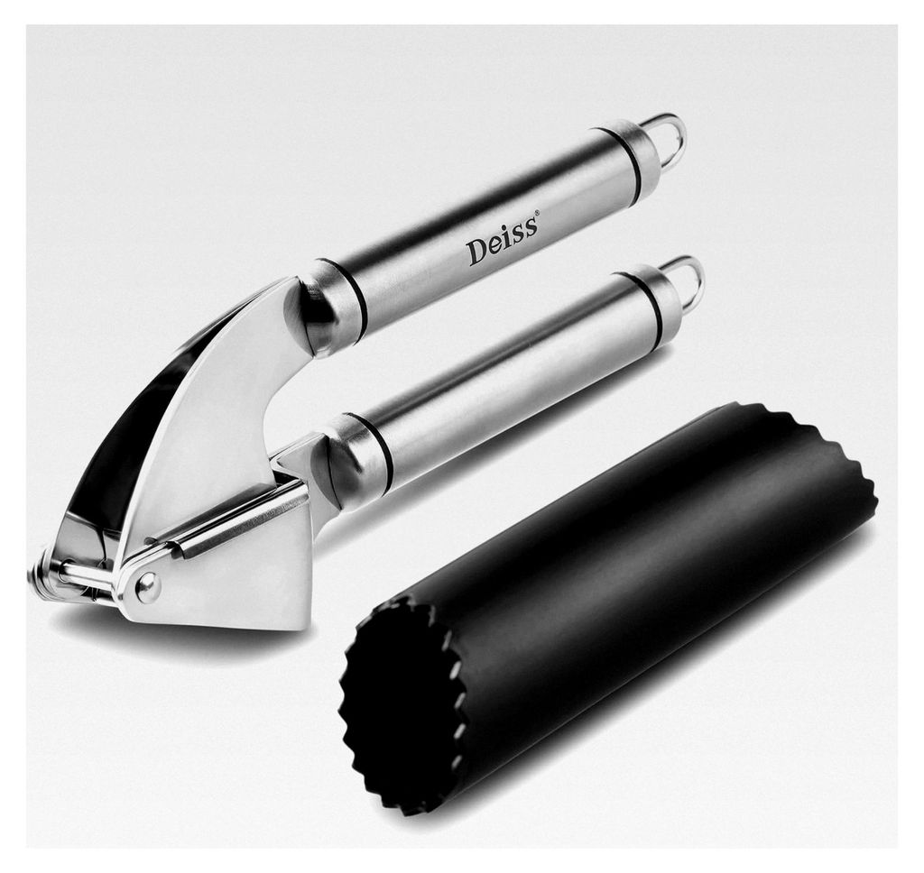 Knoblauchpresse und Silikon-Knoblauchschäler-Set - Werkzeug zum schnellen Zerkleinern von Knoblauch und Ingwer - Rostfreier Edelstahl und spülmas...