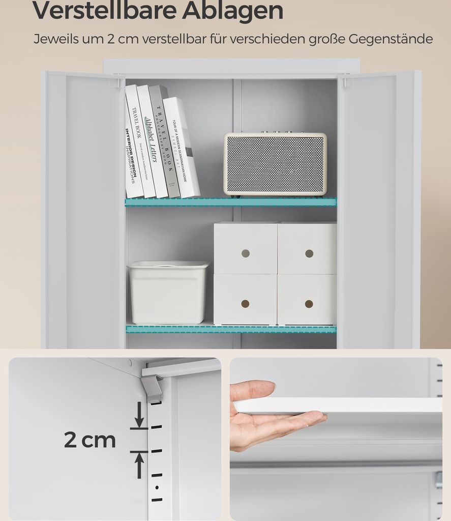 SONGMICS Aktenschrank 180cm - Mehrzweckschrank Mit 5 Ebenen & 2 Schlössern