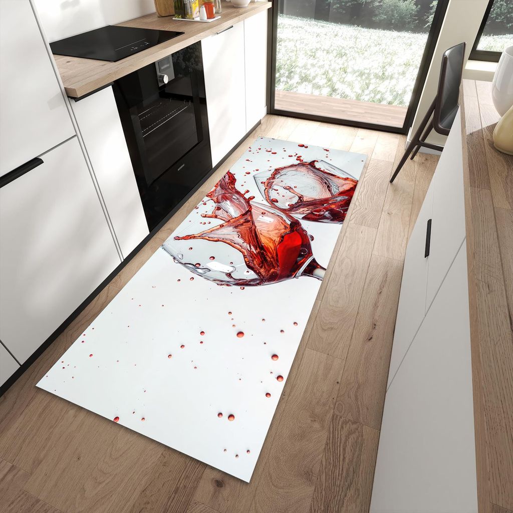 Küchenteppich 90x240cm rutschfest & abwischbar PVC Läufer - Weinkelchplätschern