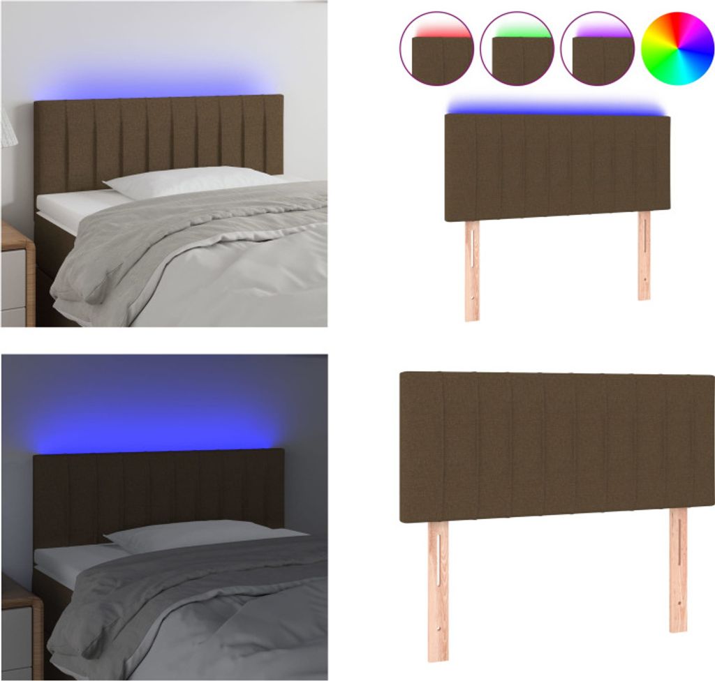 vidaXL LED Kopfteil Dunkelbraun 80x5x78/88 cm Stoff - LED Kopfteil - LED Kopfteile - Kopfteil - Bett-Kopfteil