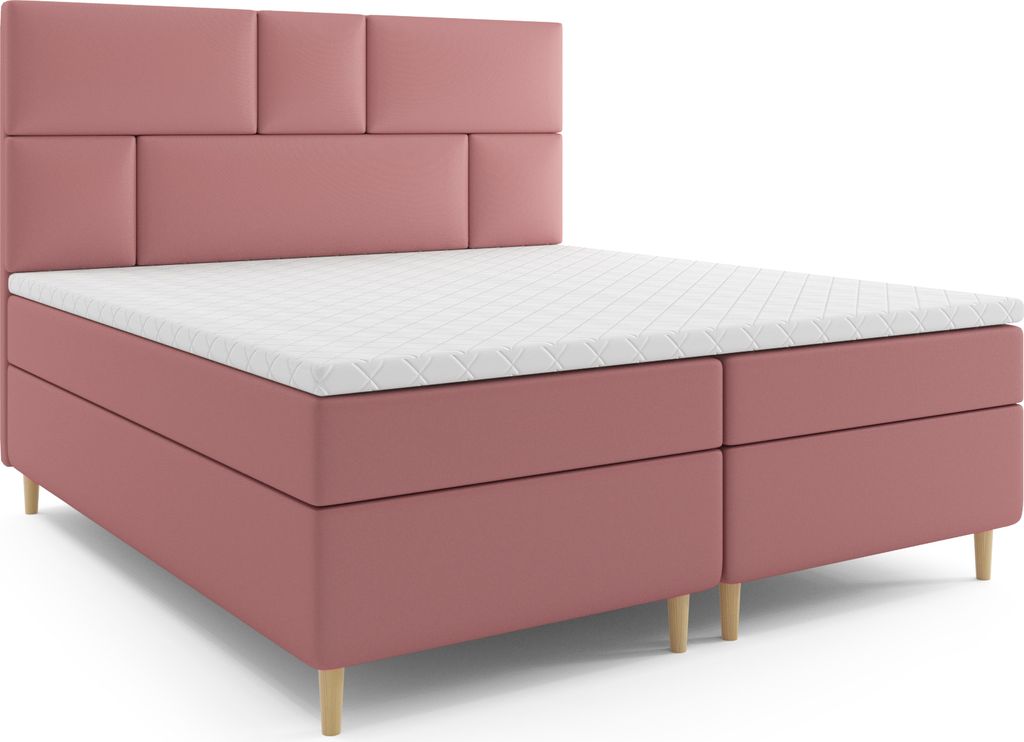 MR GROUP Boxspringbett mit Bettkasten SOLIN 140 x 200 cm, H3, Samtstoff, Polsterbett mit Matratze und Topper Doppelbett Bett für Schlafzimmer, rosa
