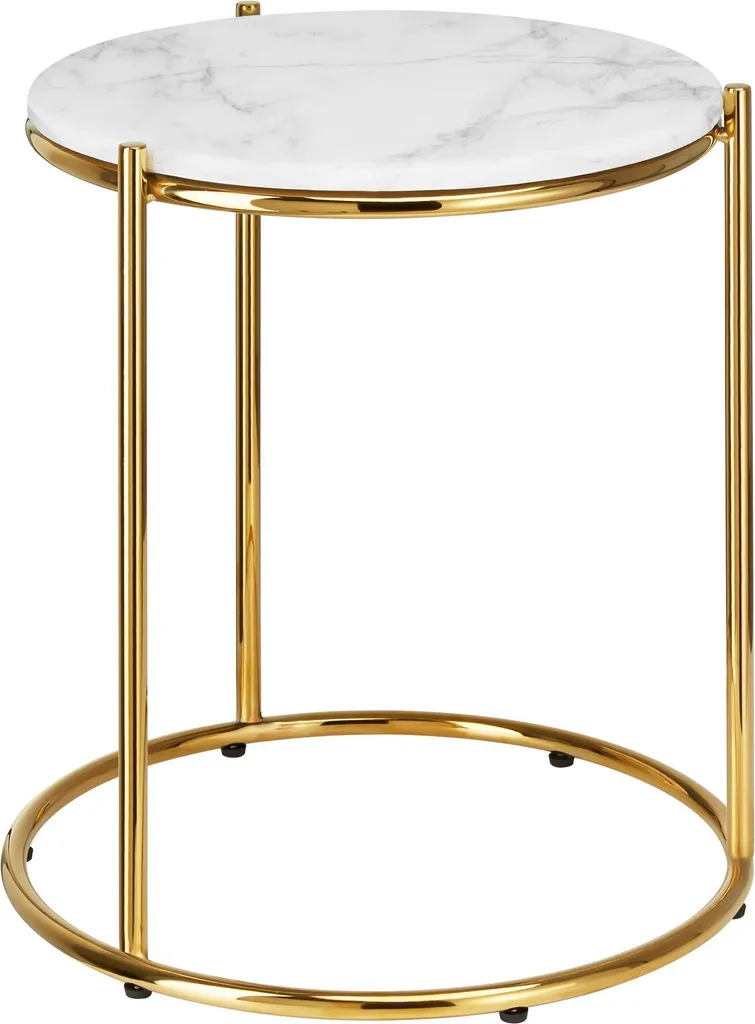 Guéridon ELSA chic pour salon et chambre - Effet marbre blanc et or