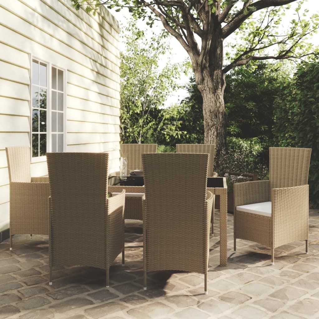 "2024 Moderne" 7-tlg. Garten-Essgruppe mit Kissen Poly Rattan Beige - Gartenset Sitzgruppeen Neu3144315