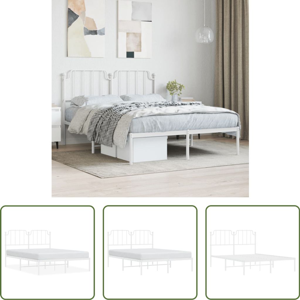 The Living Store Bettgestell mit Kopfteil Metall Weiß 135x190 cm