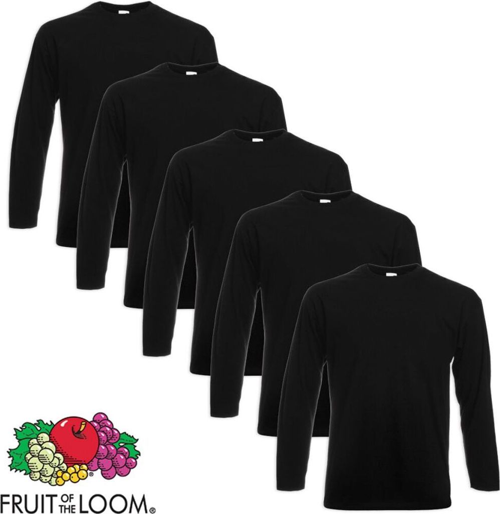 Fruit of the Loom Longsleeve Valueweight T-Shirt 5 Stk. Schwarz XXL