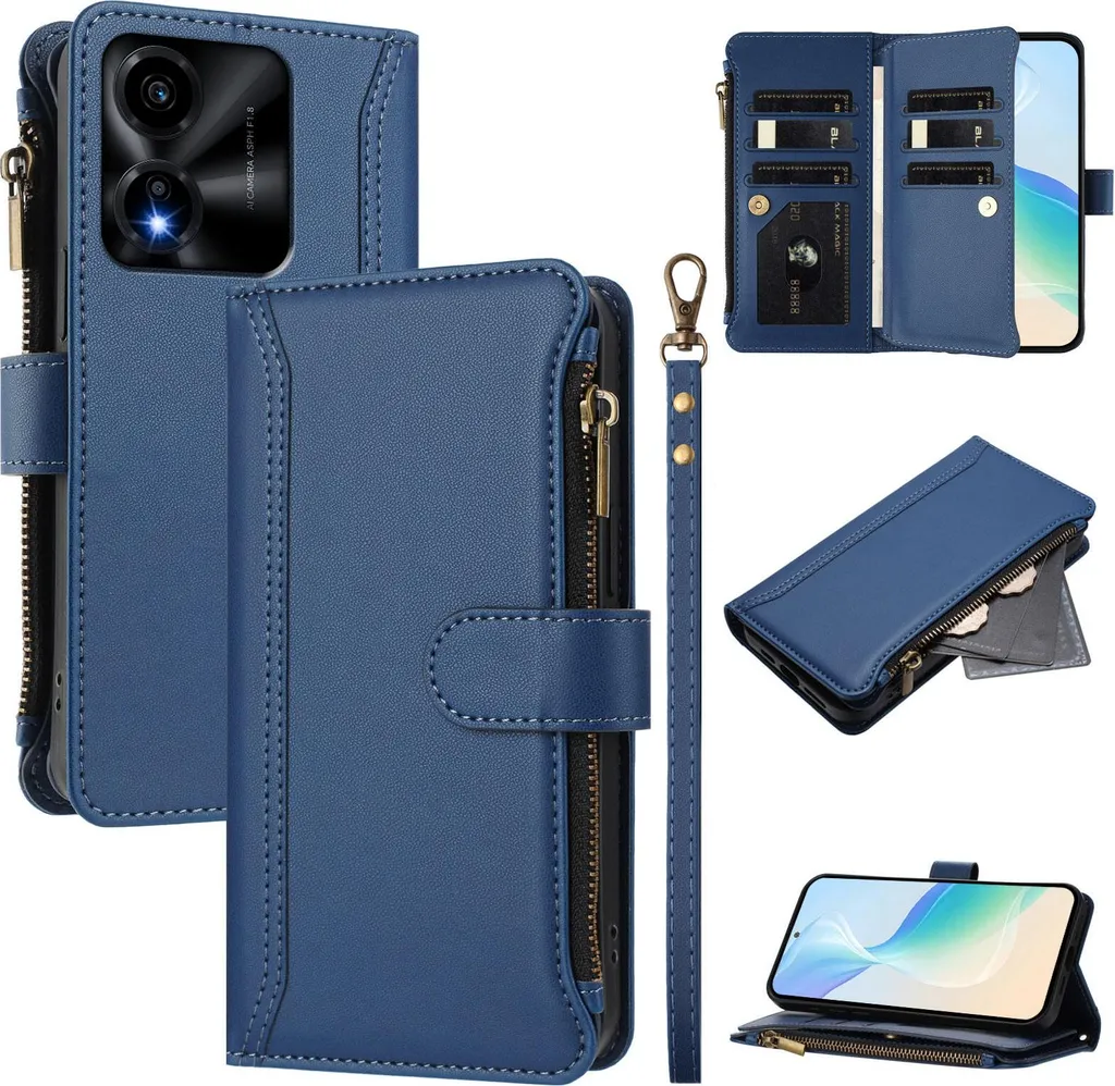 Custodia Honor X5C Plus Blu in Eco-Pelle con Cerniera e Portafoglio