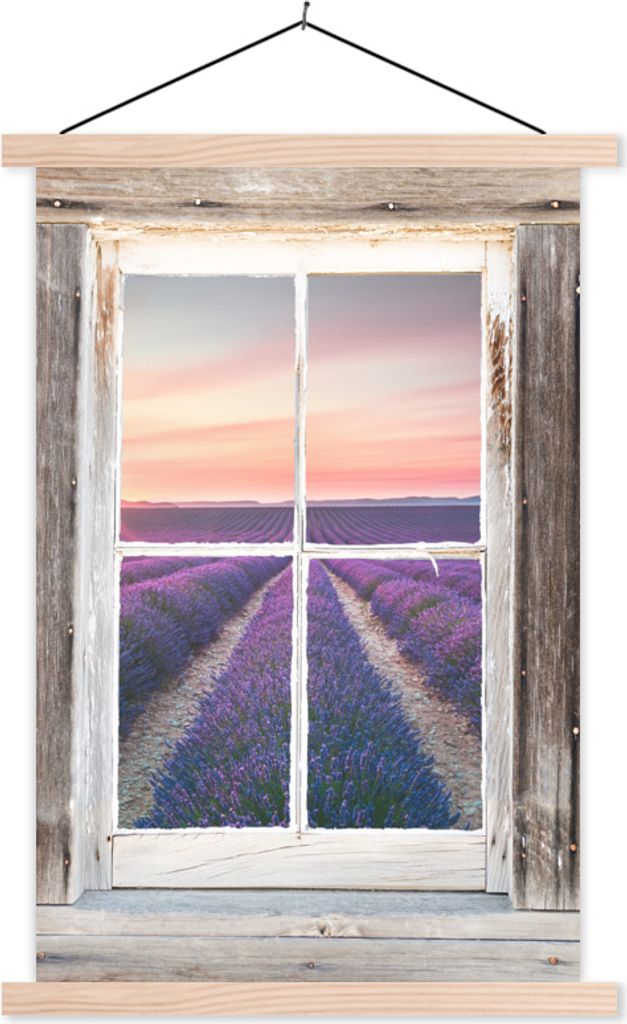 MuchoWow Textilposter Durchsichtig - Lavendel - Holz 120x180 cm mit holzfarbenen Rahmen - Textil-Plakat