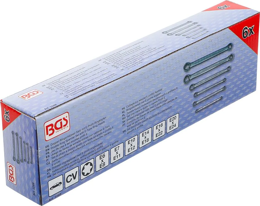 Jeu de 6 clés polygonales profil E en chrome vanadium pour vis Torx - 8