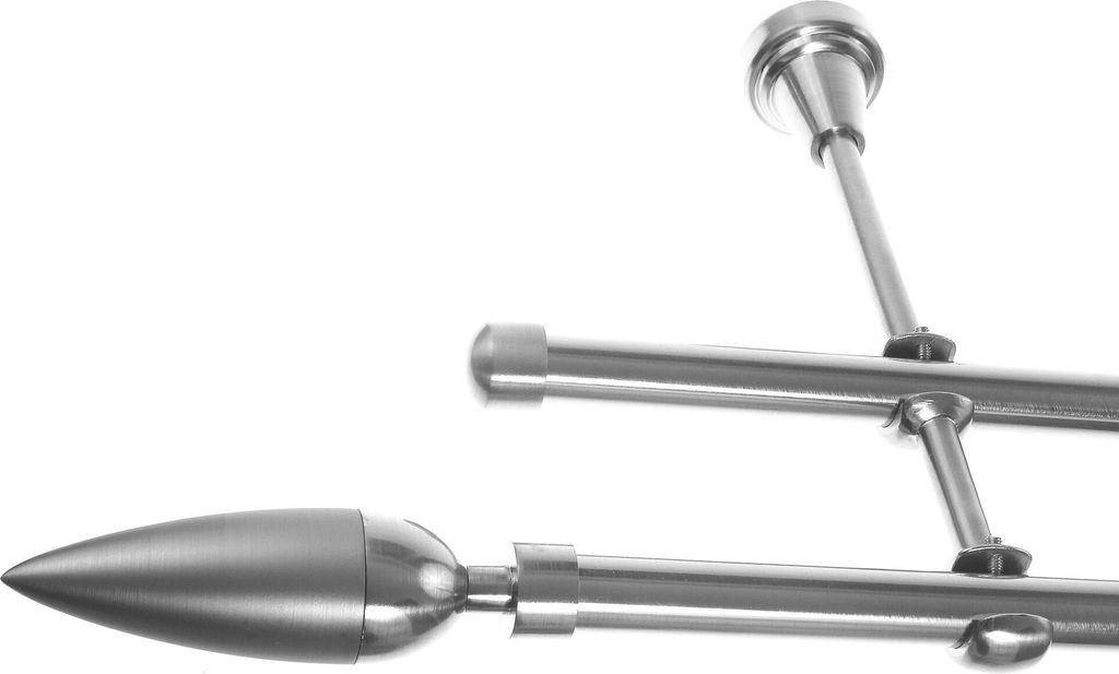 Gardinenstange mit Wandhalterung I Metall Edelstahl Look Ø 16mm I 2-läufig I H24