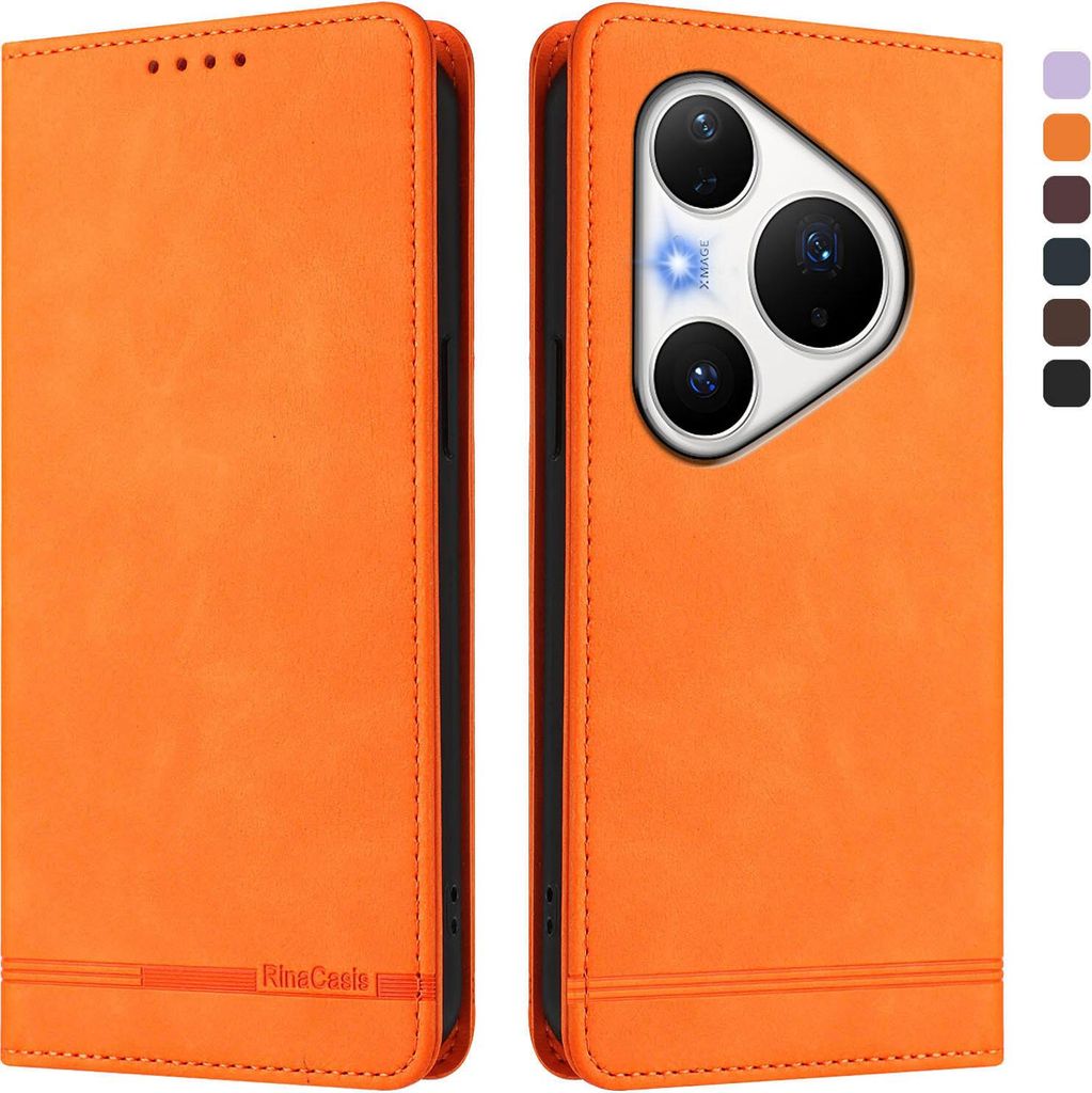 Hülle für Huawei Pura 80 Pro/Pura 80 Pro+, Retro Kunstleder Ständer Klapphülle mit Kartenfächer und Magnetische Orange