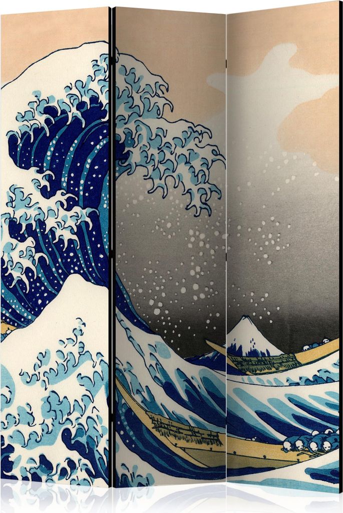 Neuheit! Dekorativer Paravent Raumteiler Trennwand Foto-Paravent Spanische Wand XXL DIE GROßE WELLE VON KANAGAWA 135x172 cm p-B-0046-z-b