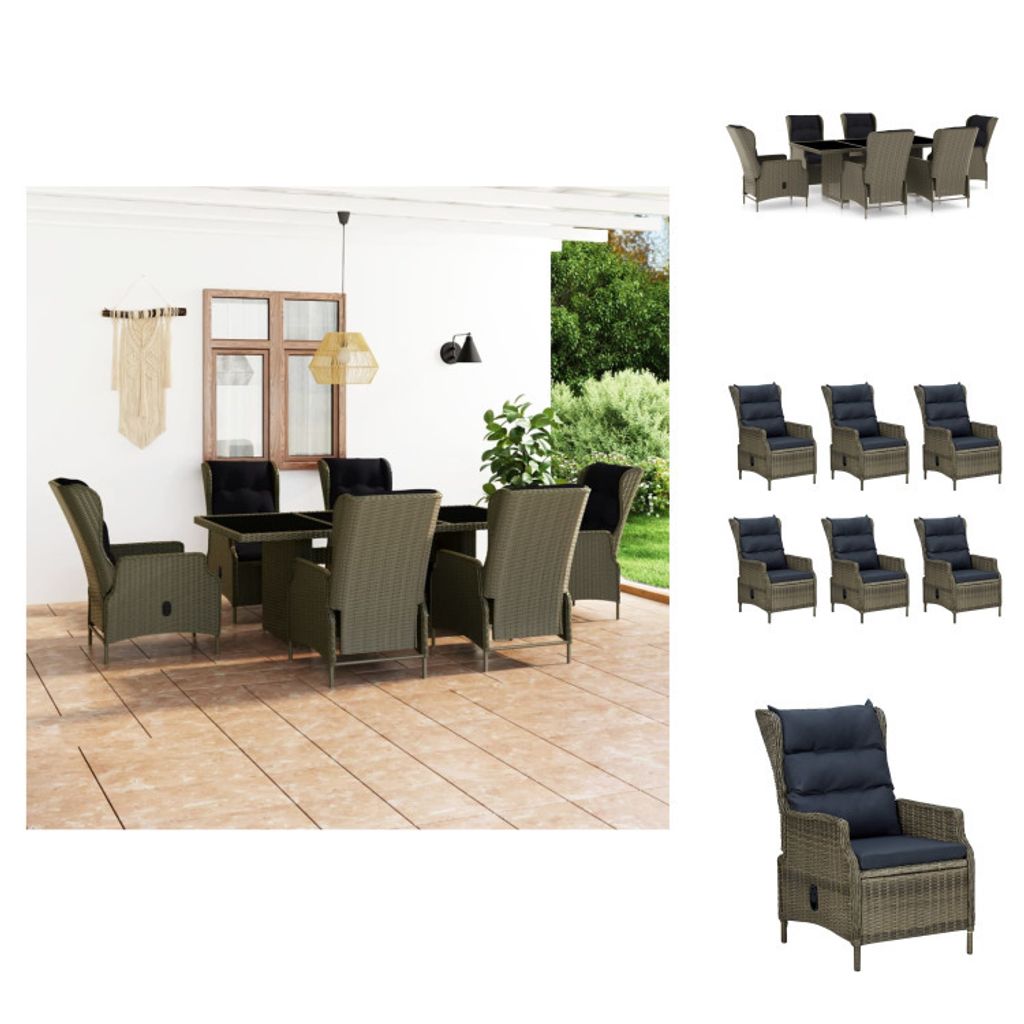 vidaXL 7-tlg. Garten-Essgruppe mit Auflagen Poly Rattan Braun - Gartenmöbel-Sets