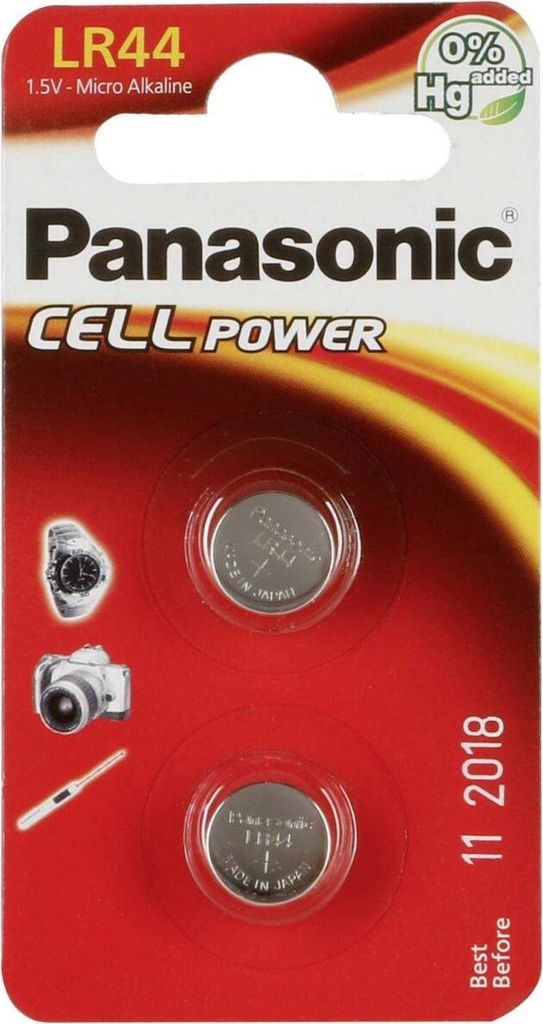 Panasonic LR-44EL, Einwegbatterie, Alkali, 1,5 V, 2 Stück(e), 120 mAh, Metallisch