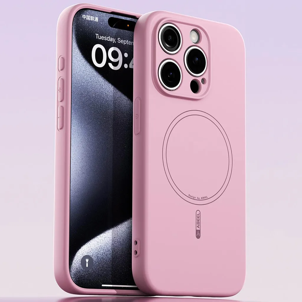 Custodia Minimal MagSafe iPhone 15 Pro Silicone Liquido Rosa