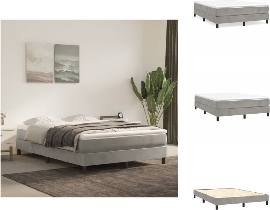 vidaXL Boxspringbett mit Matratze Hellgrau 140x200 cm Samt - Betten & Bettgestelle