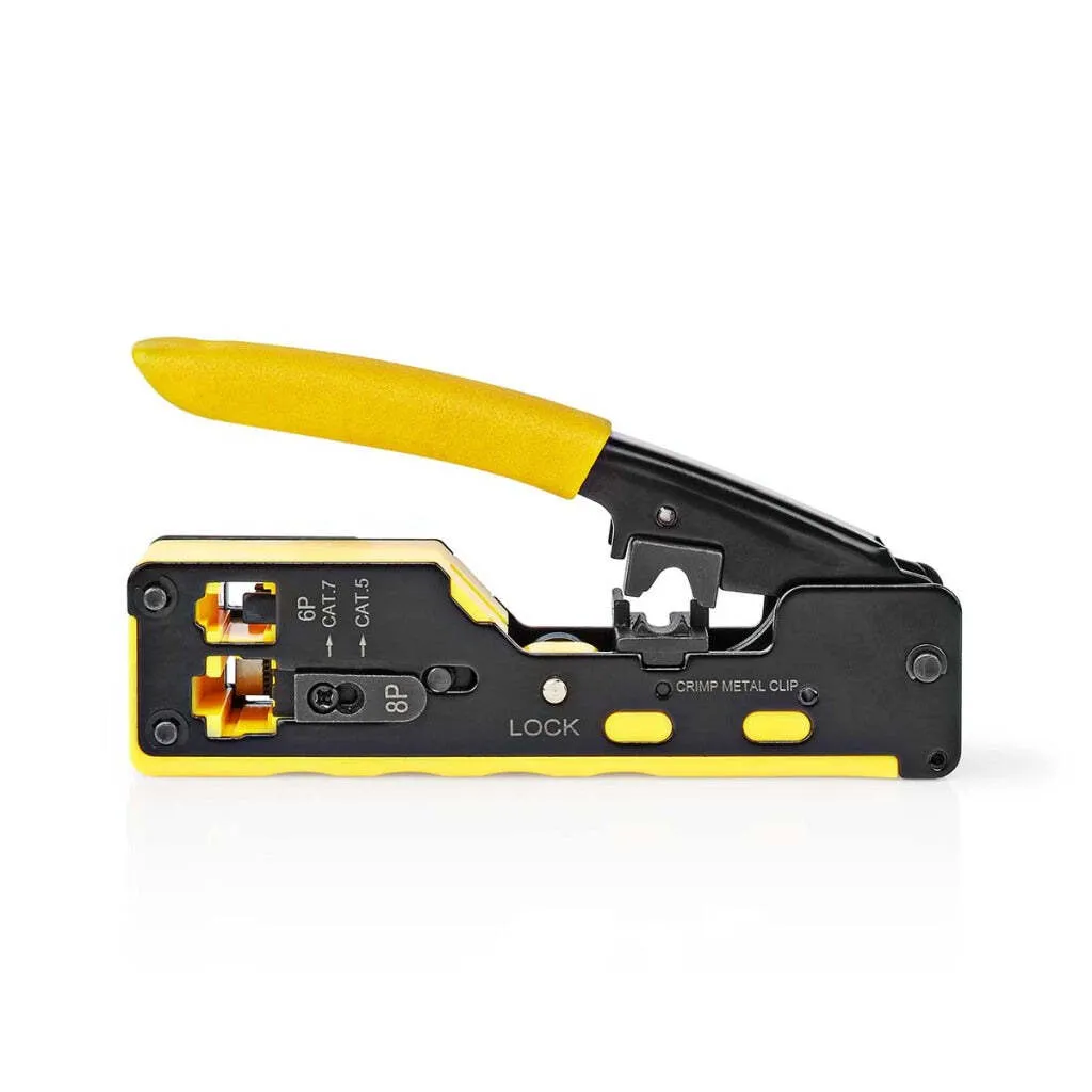 Pinze a crimpare | CAT5 / CAT5e / CAT6 / CAT6a / CAT7 / RJ12 / RJ45 | Taglio / Spelatura / Pinze | Gomma / Acciaio | Giallo / Nero