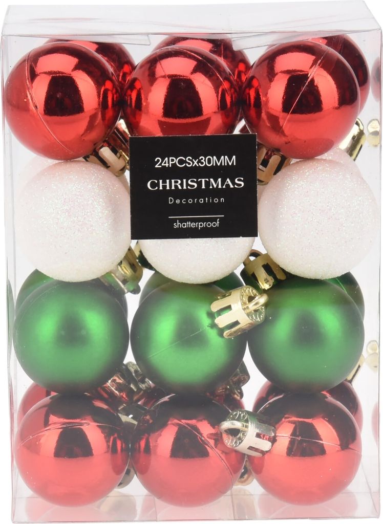24 x kleine Weihnachtskugeln aus Kunststoff zum Hängen - Baumkugeln wetterfest - Christbaumkugeln Kunststoff Baumschmuck