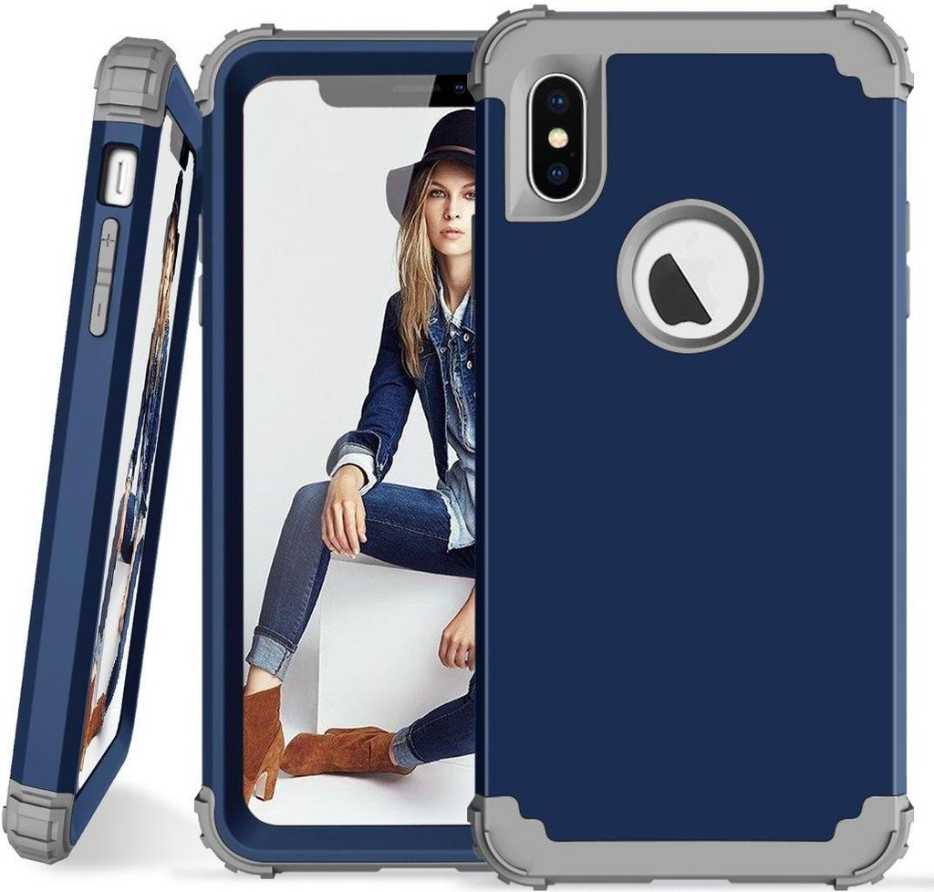 iPhone XS Max Hülle, LaimTop Heavy Duty 3 in 1 Hybrid Hart PC Flexibel TPU Silikon Stossfest Kratzfest Tasche Schutzhülle für iPhone XS Max Navy...