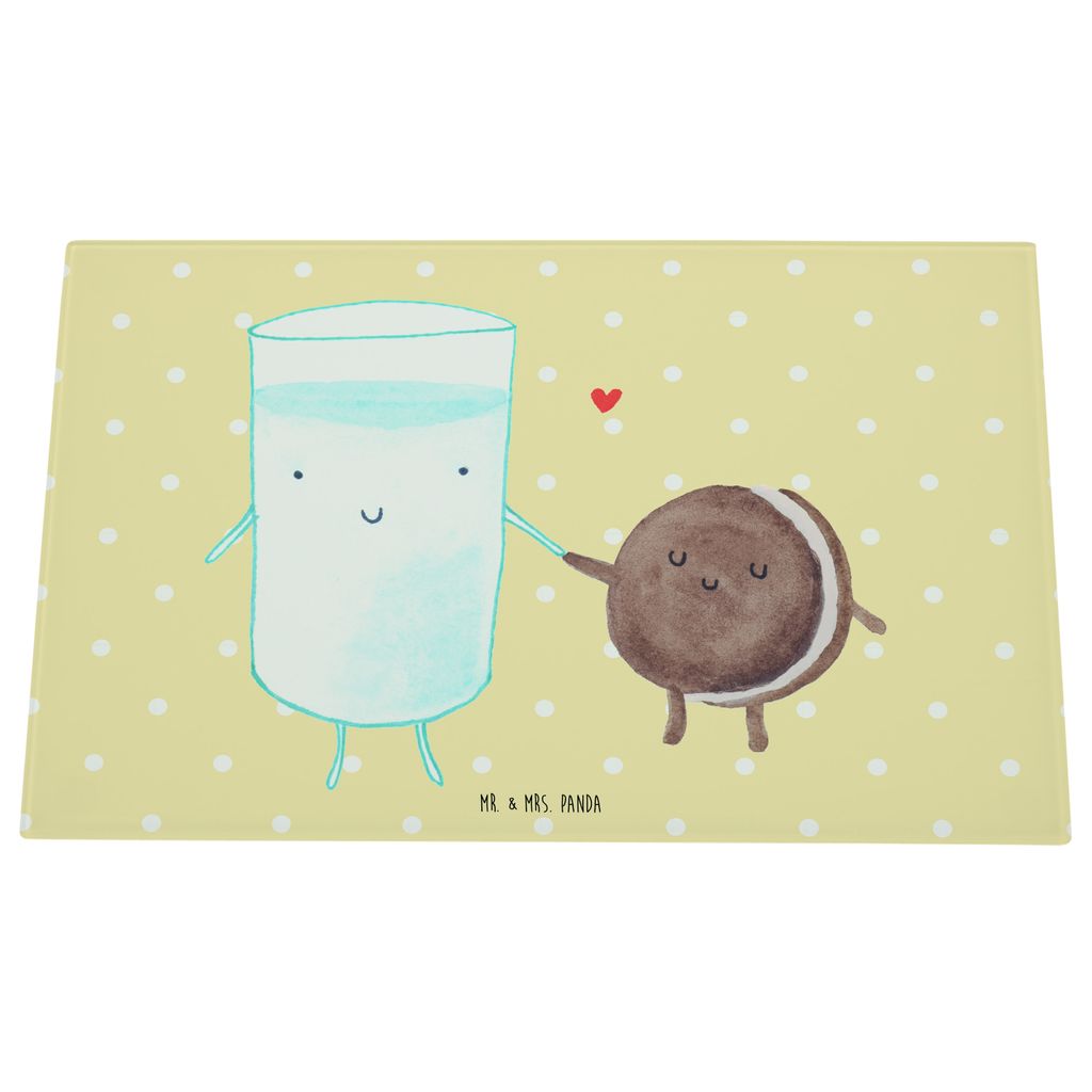 Mr. & Mrs. Panda Glas Schneidbrett Milch Keks - Gelb Pastell - Geschenk, Schneidebrett, Kekse, Hackbrett, Lustige Sprüche, Schneidplatte, Romantis...