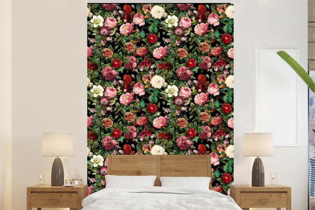 MuchoWow Fototapete für Wohnzimmer oder Schlafzimmer Wandtapete Vinyl Motivtapete Pfingstrose - Blumen - Collage - 145x220 cm - Wanddekoration