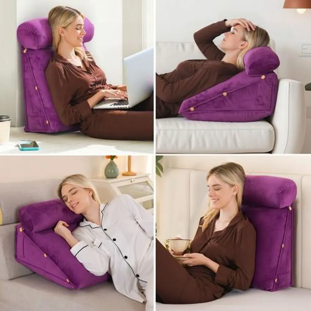 Coussin cunéiforme triangulaire violet avec appui-tête réglable pour lit - 8