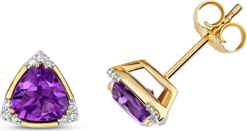 Boucles d'Oreilles Cadeau Idéal Or 375 Améthyste et Diamant 8mm