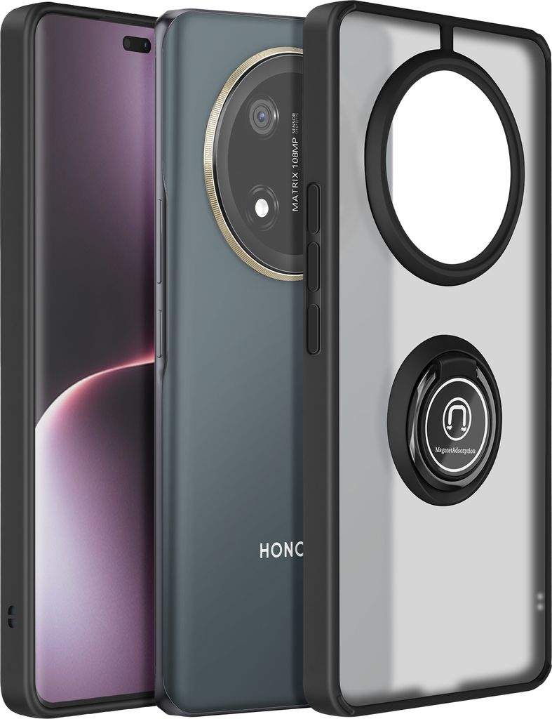 Avizar, Hülle Honor Magic 7 Lite Ring Metall Video-Ständer, Schwarz
